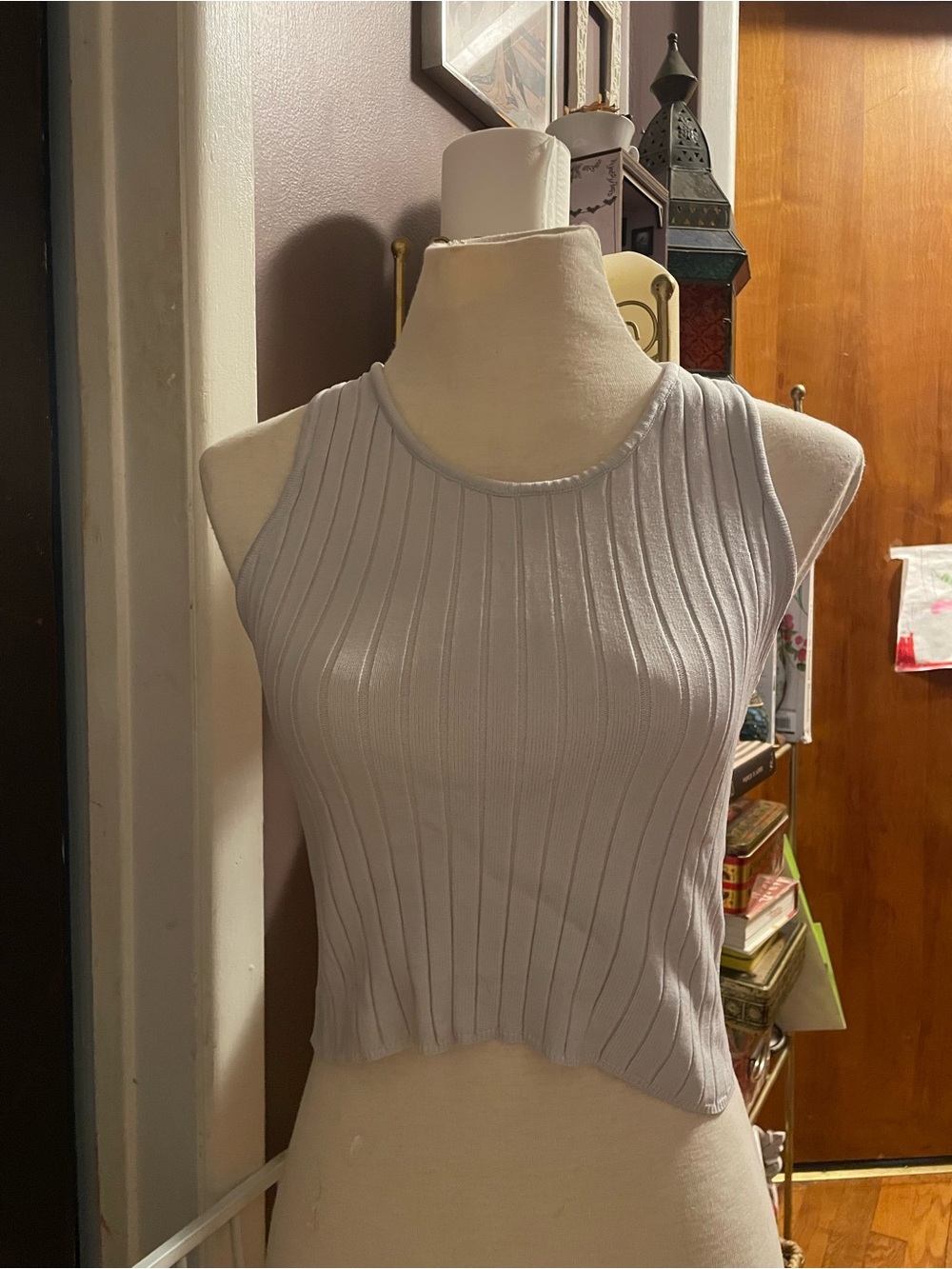 Cotton On Light Gray Ribbed Sleeveless Crop Top